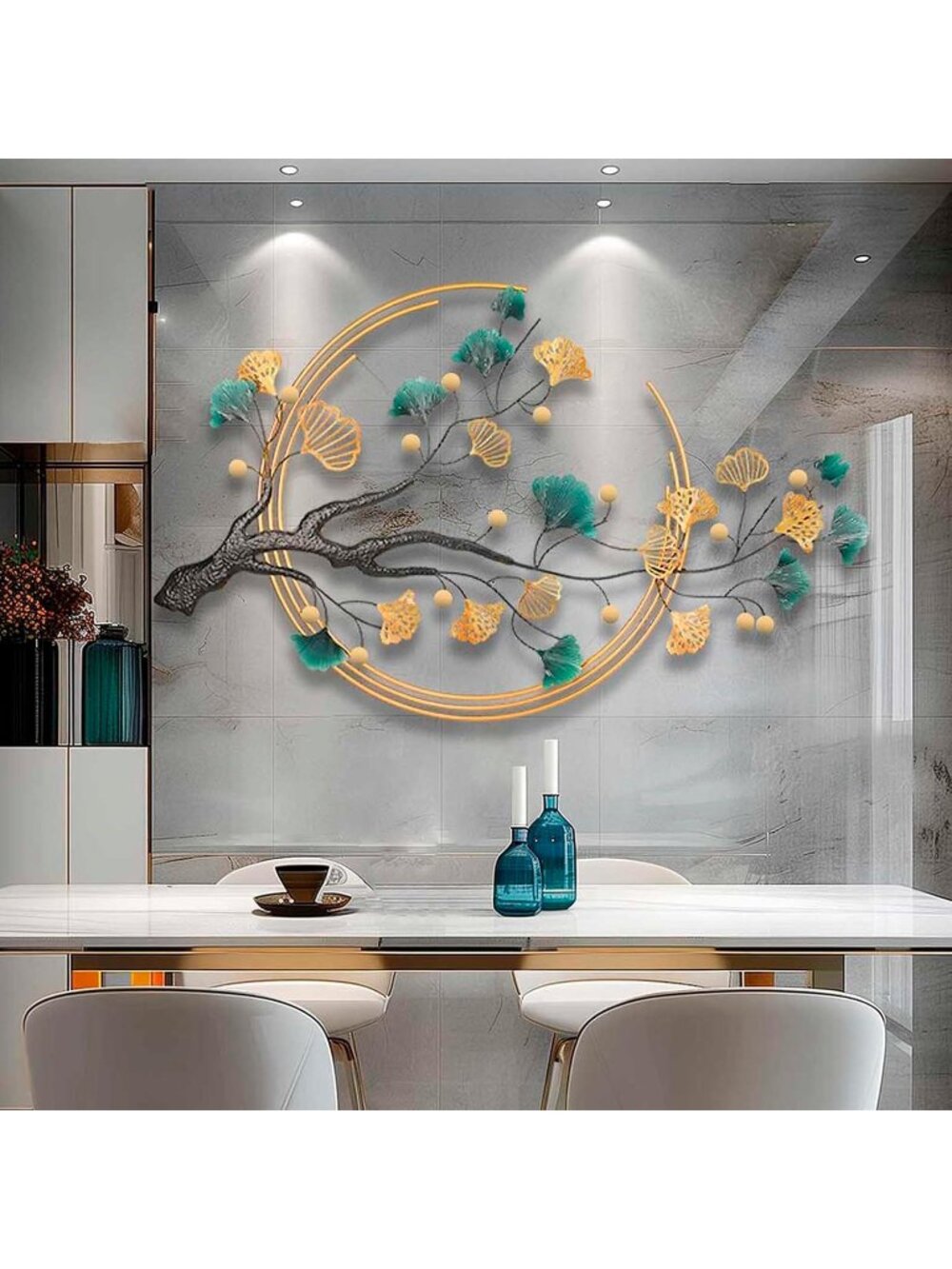 New Large 3D Ginkgo Leaf Metal Wall Art Gold 59 x 32 in Hanging Sculpture